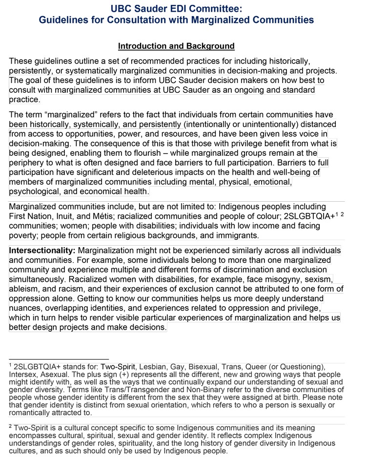UBC Sauder Best Practices for Consulting with Marginalized Groups